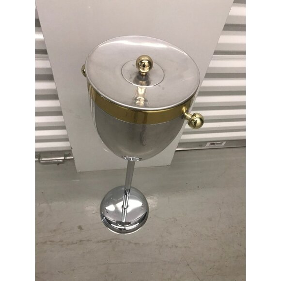 Vintage Art Deco Standing Champagne Wine Ice Cooler Brass & Aluminum 30" Tall - Picture 3 of 10